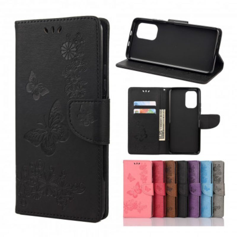 Leren Hoesje voor Xiaomi Redmi Note 10 / 10S Alleen Vlinders Met Lanyard