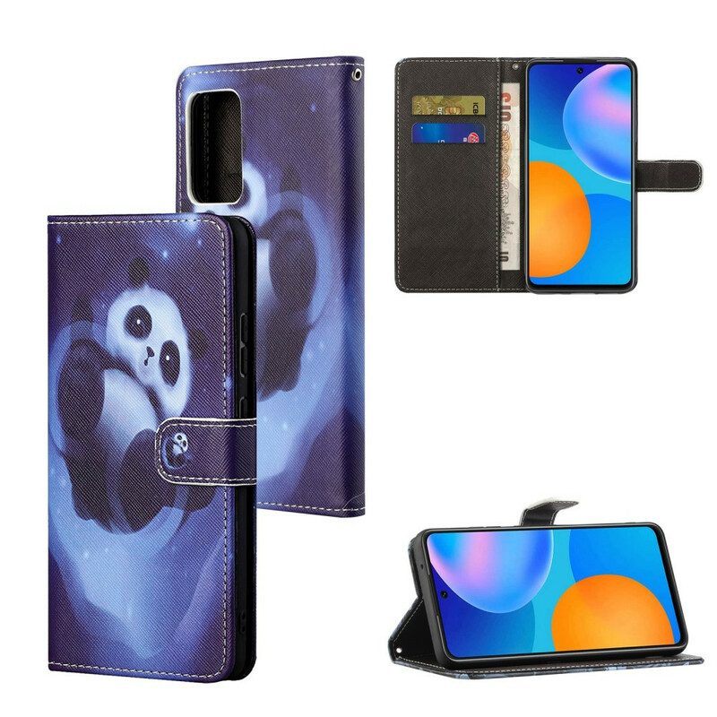 Leren Hoesje voor Xiaomi Redmi Note 10 5G Met Ketting Panda Space Met Sleutelkoord