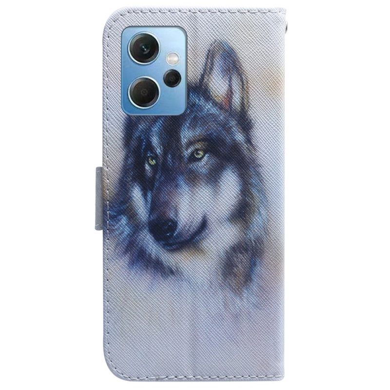 Leren Hoesje voor Xiaomi Redmi Note 12 4G Aquarel Wolf