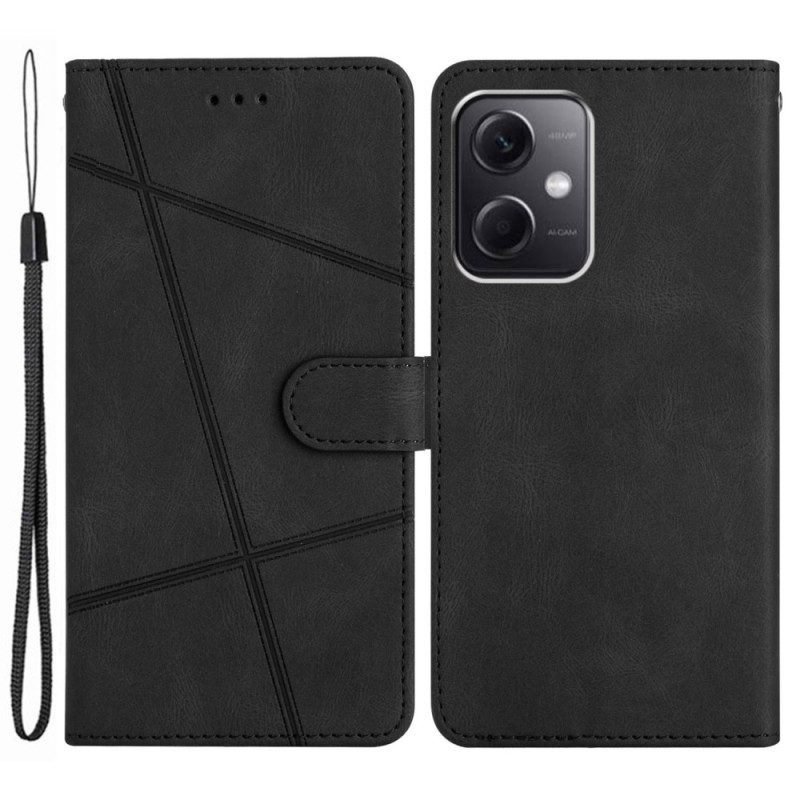 Leren Hoesje voor Xiaomi Redmi Note 12 4G Met Ketting Bandjes Geometrisch