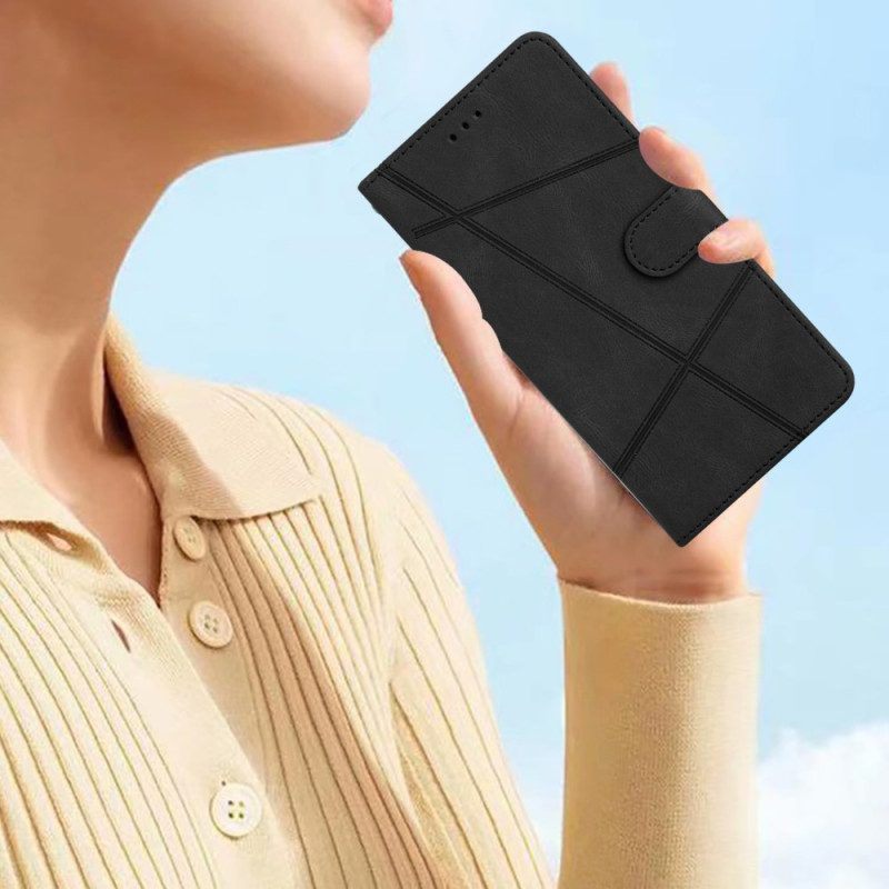 Leren Hoesje voor Xiaomi Redmi Note 12 4G Met Ketting Bandjes Geometrisch