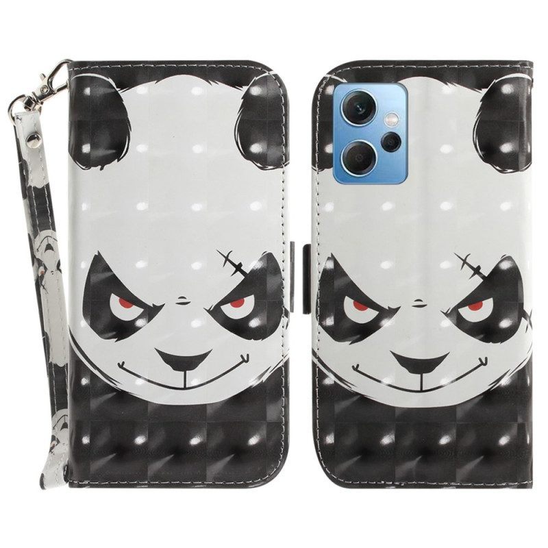 Leren Hoesje voor Xiaomi Redmi Note 12 4G Met Ketting Boze Panda Met Lanyard