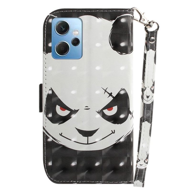 Leren Hoesje voor Xiaomi Redmi Note 12 4G Met Ketting Boze Panda Met Lanyard