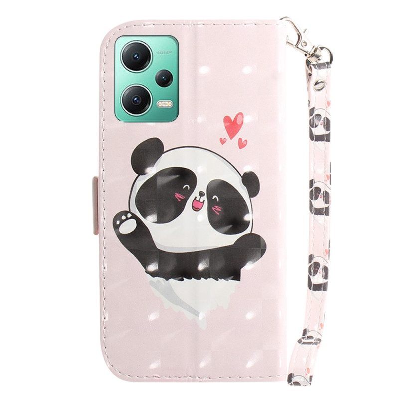 Leren Hoesje voor Xiaomi Redmi Note 12 5G Met Ketting Panda Love Met Sleutelkoord