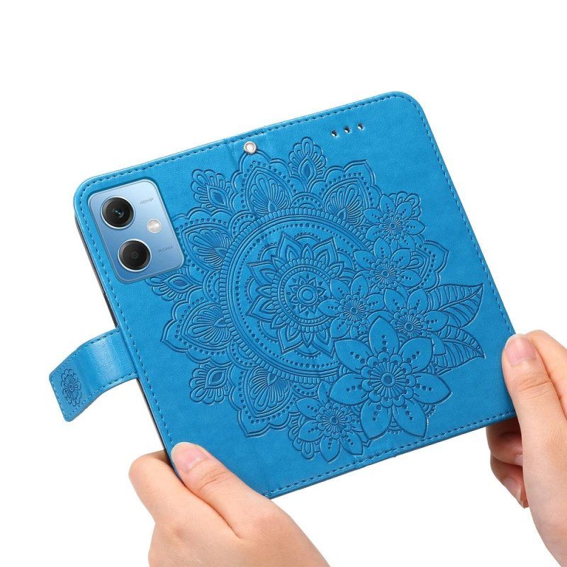 Leren Hoesje voor Xiaomi Redmi Note 12 5G Met Ketting Riem Bloem Mandala