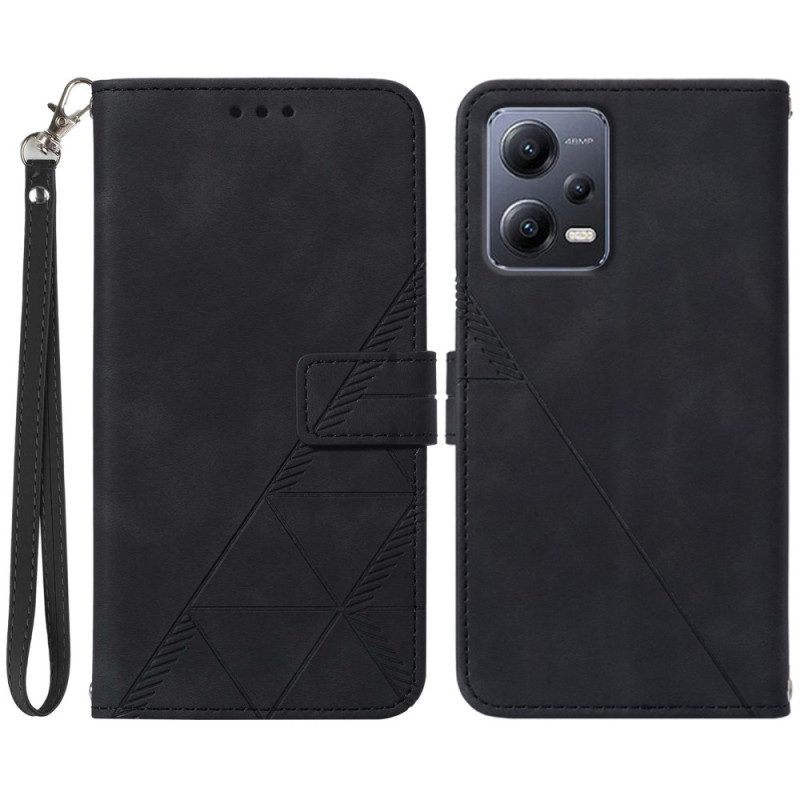 Leren Hoesje voor Xiaomi Redmi Note 12 5G Met Ketting Riem Driehoeken