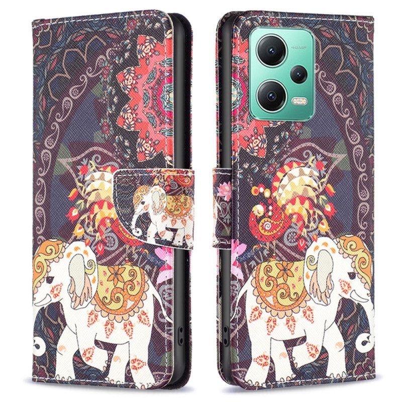 Leren Hoesje voor Xiaomi Redmi Note 12 5G Stammen Olifant