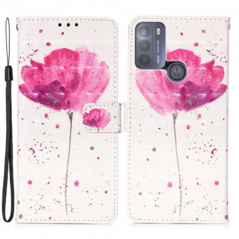 Telefoonhoesje Leren Hoesje voor Moto G50 Aquarel Papaver