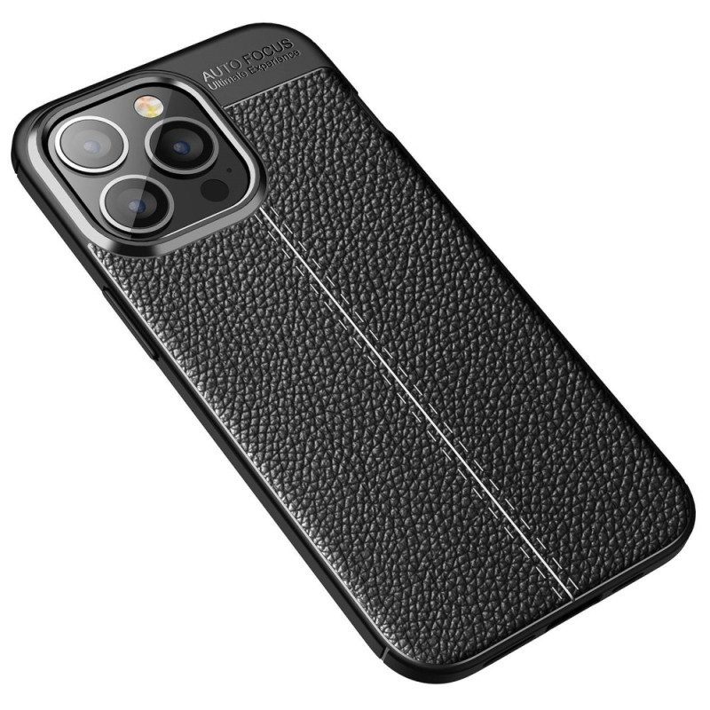 Telefoonhoesje voor iPhone 14 Pro Max Dubbellijnig Litchi-leereffect