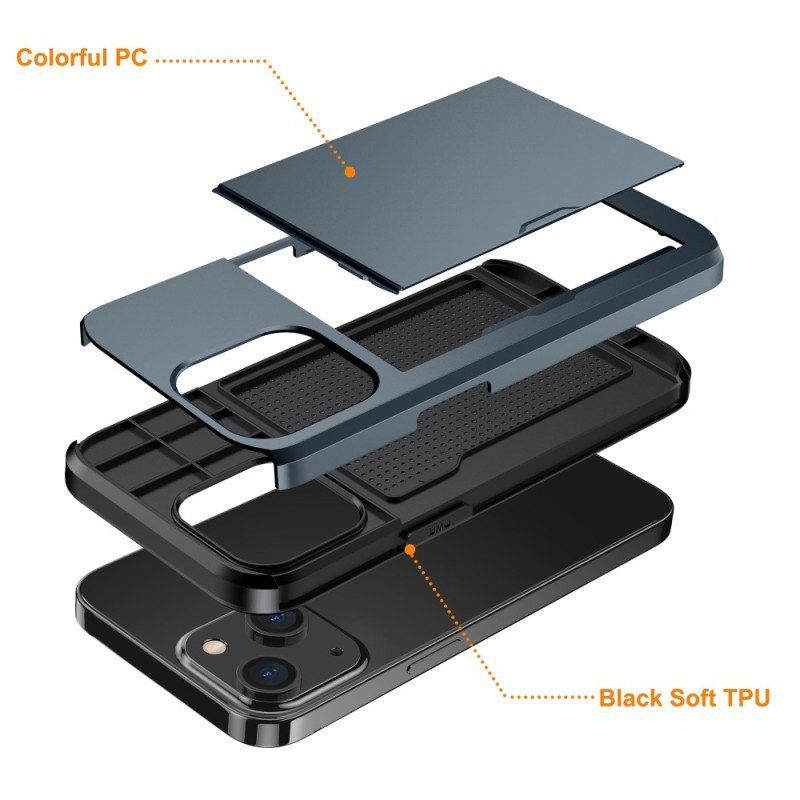 Telefoonhoesje voor iPhone 15 Plus Geïntegreerde Kaarthouder Met Metaaleffect