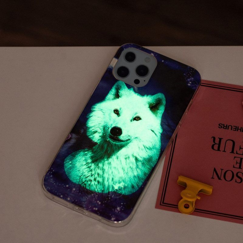 Telefoonhoesje voor iPhone 15 Pro Fluorescerende Witte Wolf