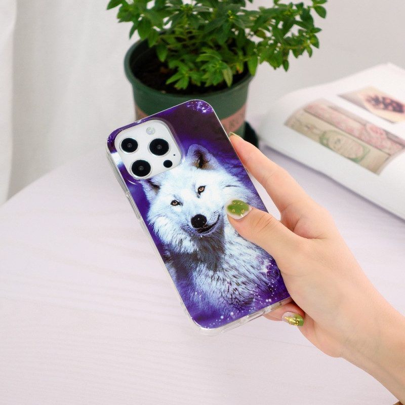 Telefoonhoesje voor iPhone 15 Pro Fluorescerende Witte Wolf