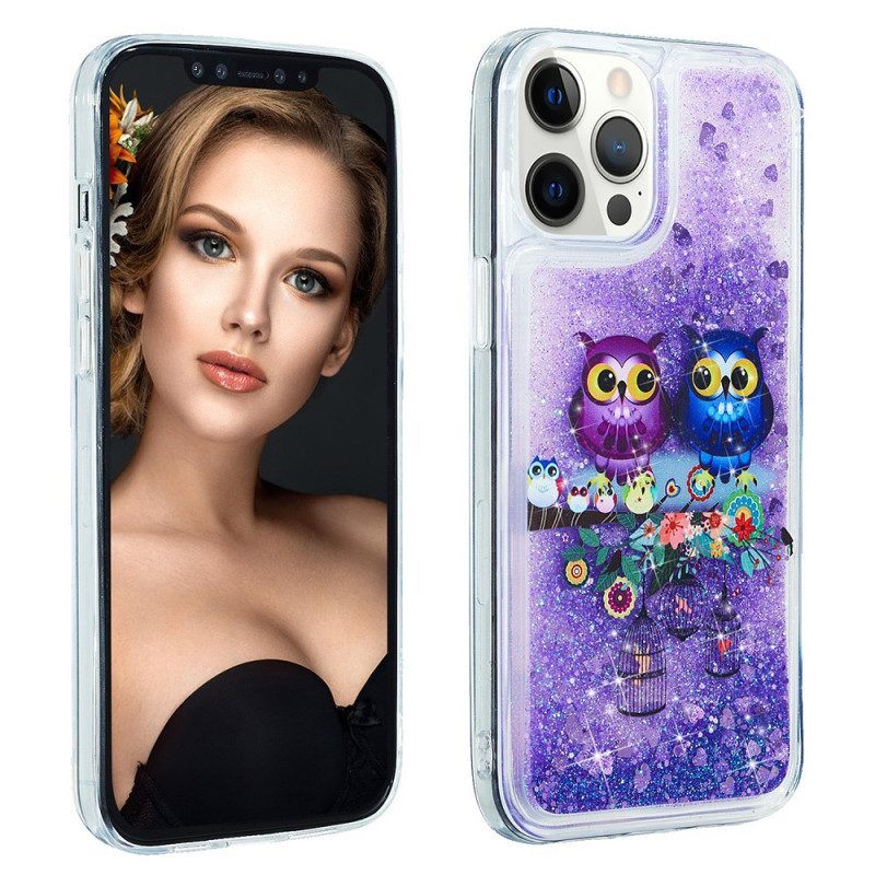 Telefoonhoesje voor iPhone 15 Pro Max Glitterpaar Uilen