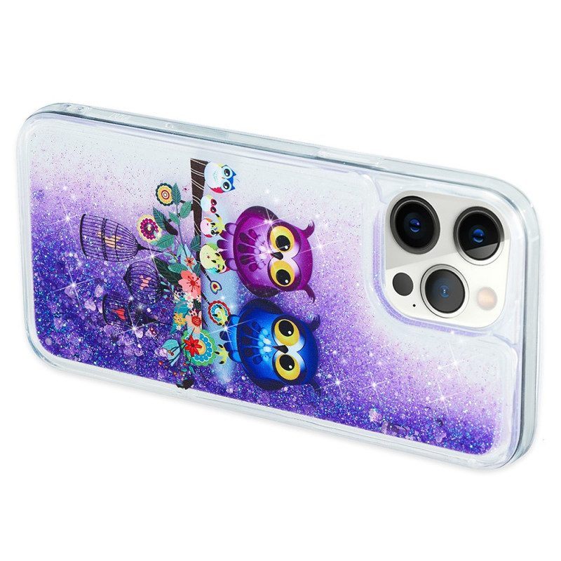 Telefoonhoesje voor iPhone 15 Pro Max Glitterpaar Uilen