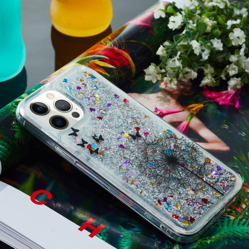 Telefoonhoesje voor iPhone 15 Pro Paardebloemglitter