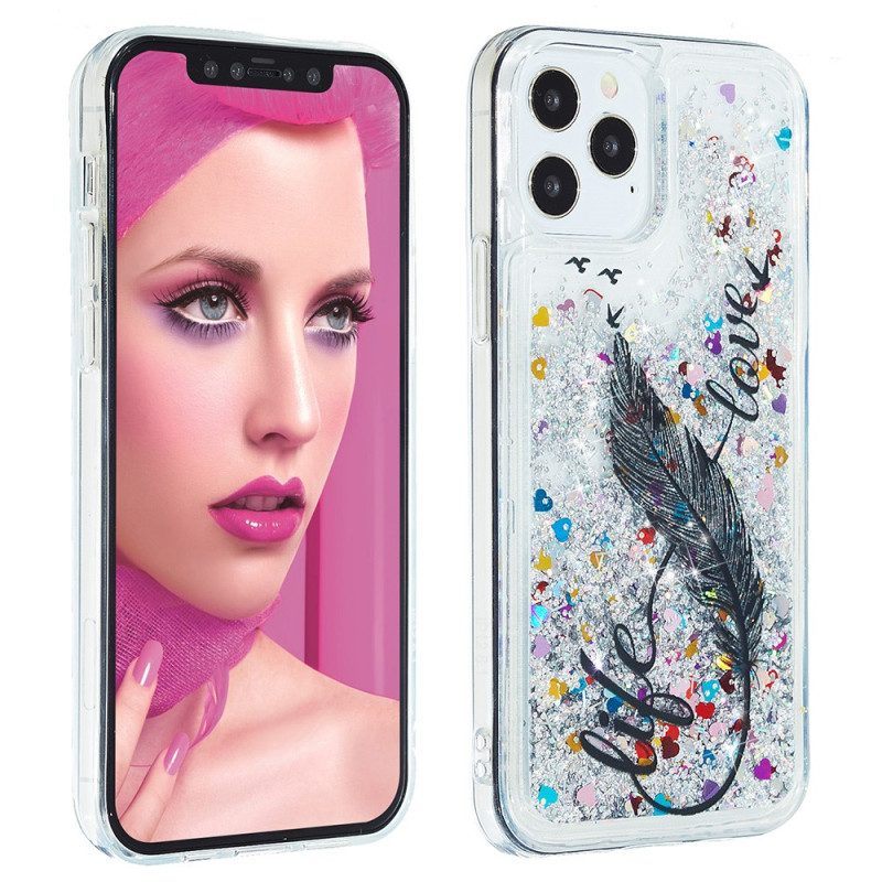 Telefoonhoesje voor iPhone 15 Pro Veren Pailletten