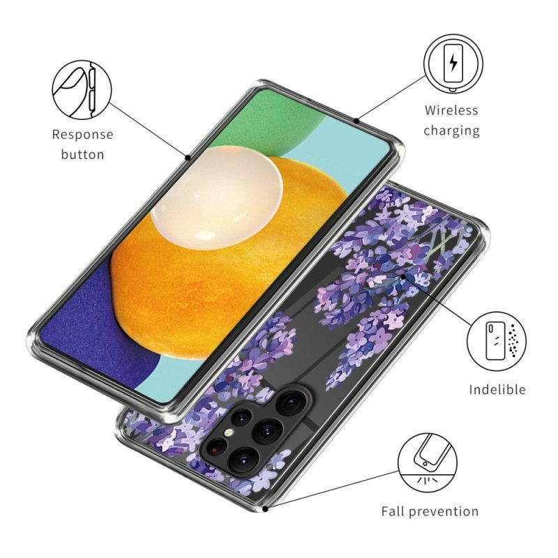 Telefoonhoesje voor Samsung Galaxy S23 Ultra 5G Naadloze Paarse Bloemen