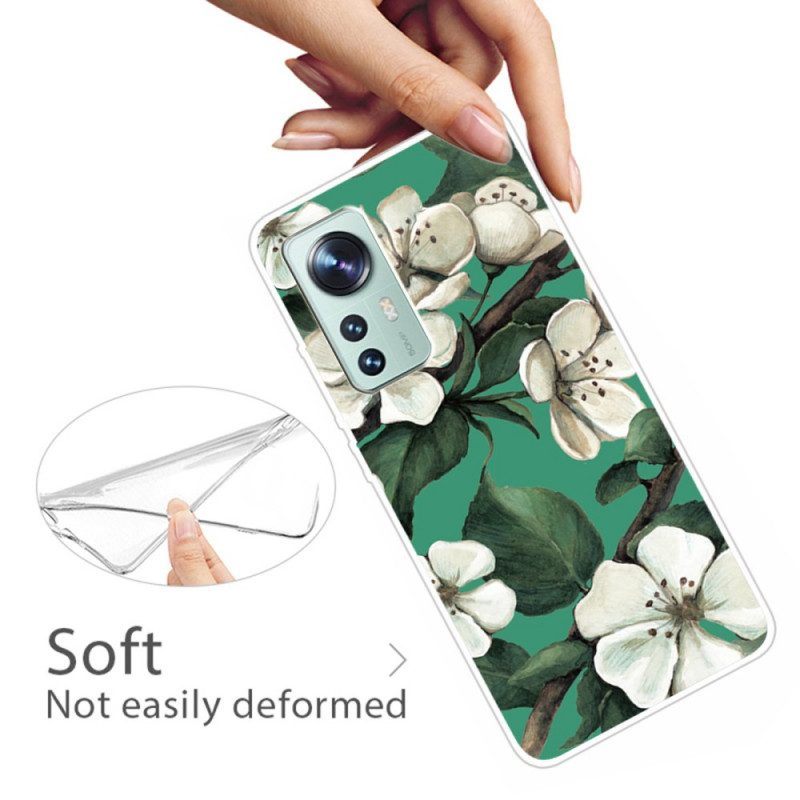 Telefoonhoesje voor Xiaomi 12 / 12X Siliconen Witte Bloemen